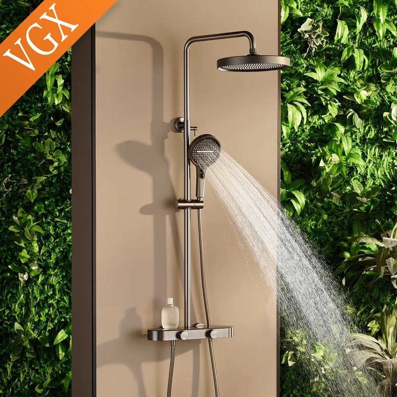Luxury VGX Modern Shower System Set Bathroom Shower Faucet Set 3-way Rainfall Shower Set Shower Mixer Crane with Hand Shower Set Grey White - Image 3