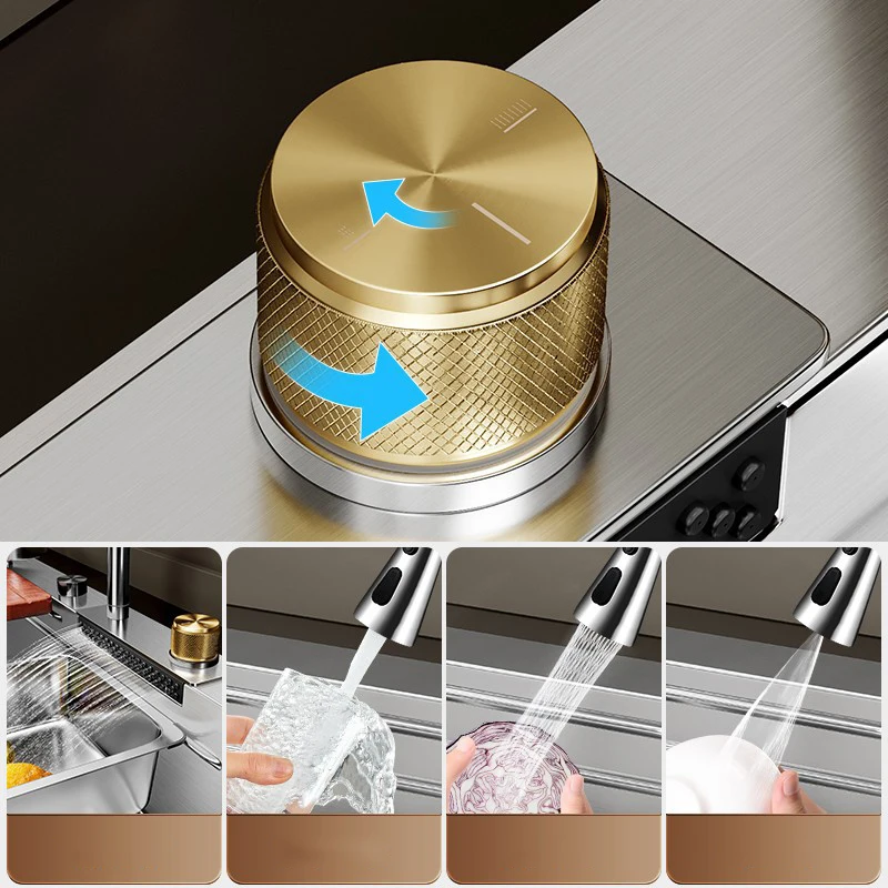 Multifunction Brushed Nano Kitchen Sink Waterfall Faucet Large Single Bowl Cup Washer Pure Tap Soap Dispenser Stainless Steel . Sizes : 23.62''X17.72'' , 26.77''X17.72'', 29.53''X17.72'', 31.50''X17.72 - Image 4
