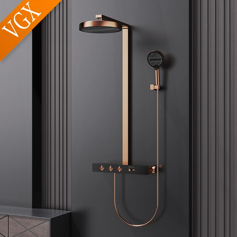 Modern Powerful VGX Thermostatic Shower System Set Luxury Concealed Bathroom Shower Set Brass Rainfall Shower Head Set Gold Shower Faucet Set