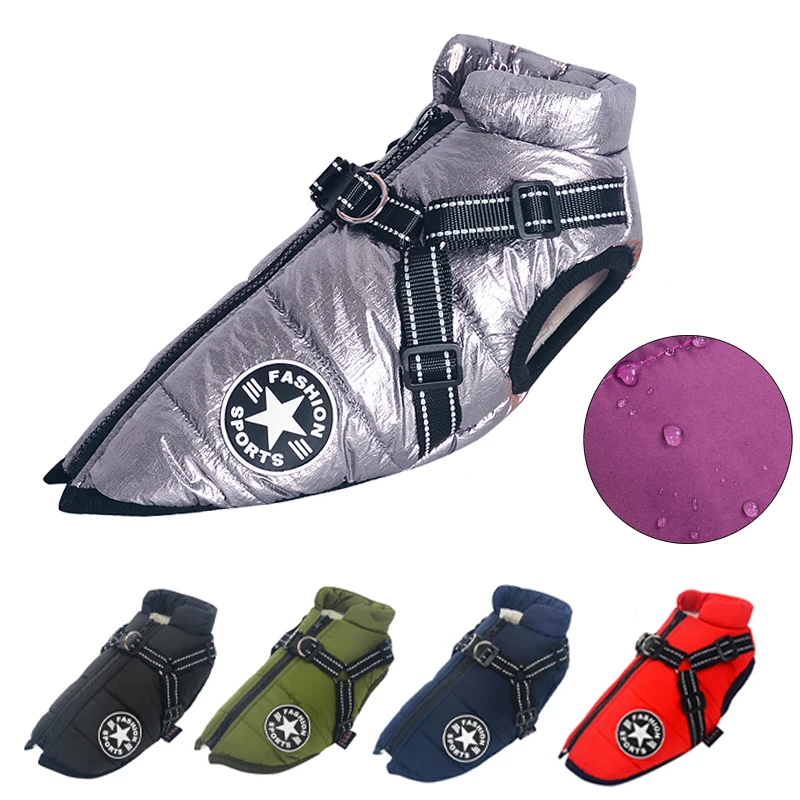 Winter Warm Large Pet Dog Jacket with Harness Waterproof Big Dog Coat for Labrador Chihuahua French Bulldog Outdoor Dog Clothes