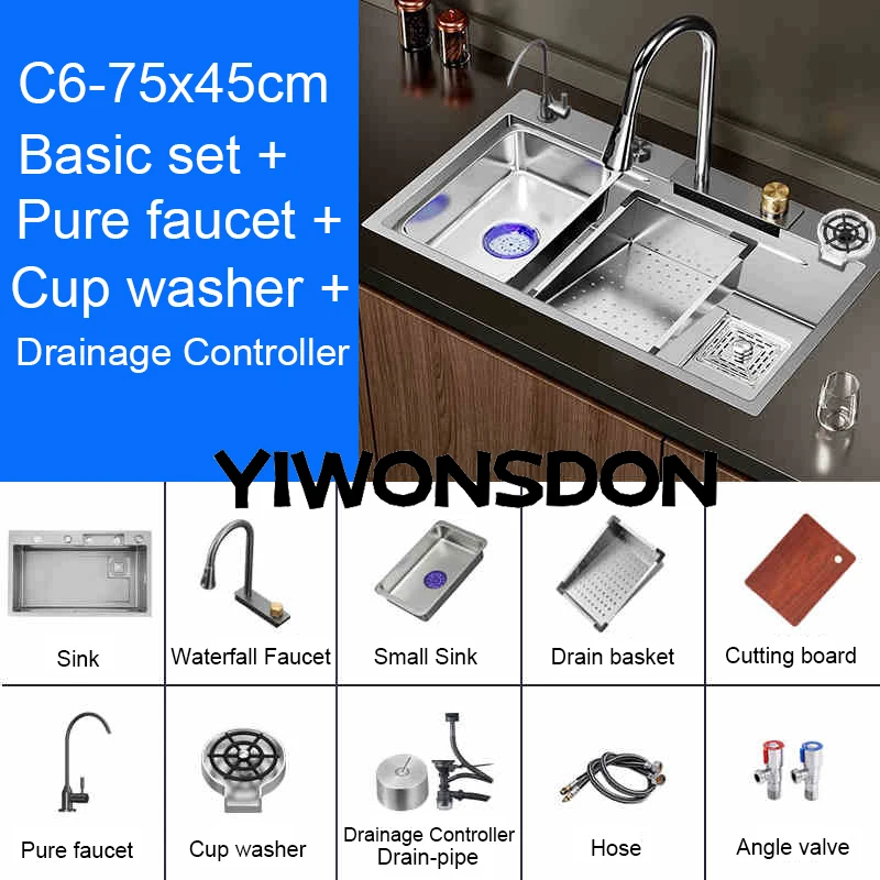 Multifunction Brushed Nano Kitchen Sink Waterfall Faucet Large Single Bowl Cup Washer Pure Tap Soap Dispenser Stainless Steel . Sizes : 23.62''X17.72'' , 26.77''X17.72'', 29.53''X17.72'', 31.50''X17.72 - Image 18