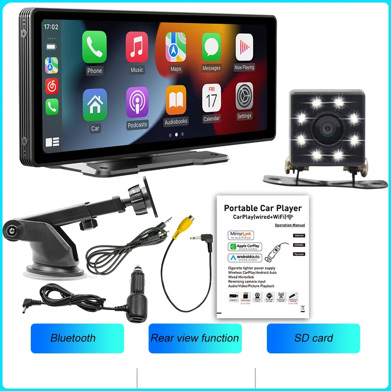 BQCC 10.26 Inch Portable Wireless Carplay Screen HD Rear Reversing Camera Car Radio DVR MP5 Multimedia Video Player Android Auto - Image 9