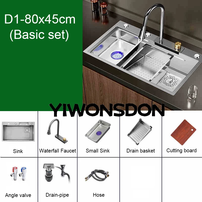 Multifunction Brushed Nano Kitchen Sink Waterfall Faucet Large Single Bowl Cup Washer Pure Tap Soap Dispenser Stainless Steel . Sizes : 23.62''X17.72'' , 26.77''X17.72'', 29.53''X17.72'', 31.50''X17.72 - Image 27