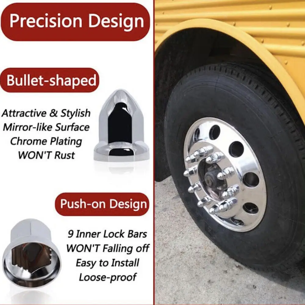20PCS ABS Chrome Plastic 33mm Thread-on Spiked Lug Nut Covers Rocket Style Screw Bullet Flanged Push On for Semi Trucks Trailers - Image 6