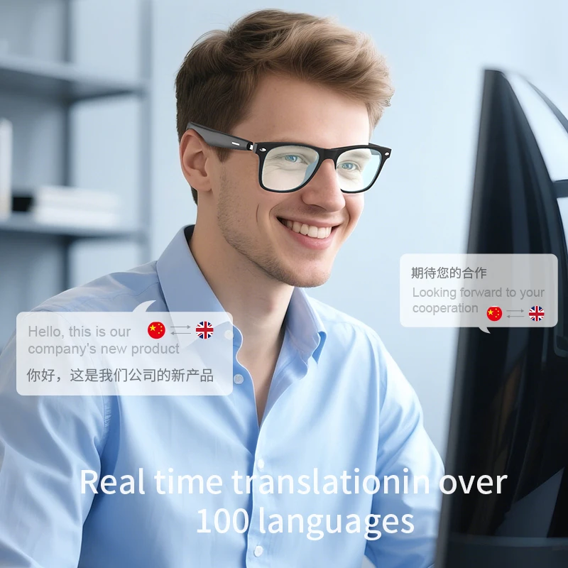 2026 New AI Translation Smart Glasses Bluetooth Call Headphones UV Protective Lenses Connected Bezel Outdoor Sports Sunglasses - Image 2