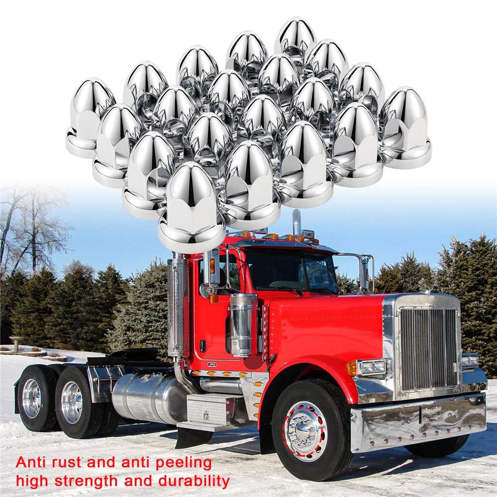 20PCS ABS Chrome Plastic 33mm Thread-on Spiked Lug Nut Covers Rocket Style Screw Bullet Flanged Push On for Semi Trucks Trailers - Image 2