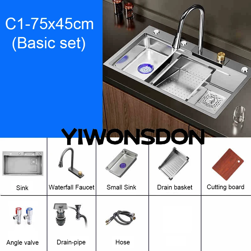 Multifunction Brushed Nano Kitchen Sink Waterfall Faucet Large Single Bowl Cup Washer Pure Tap Soap Dispenser Stainless Steel . Sizes : 23.62''X17.72'' , 26.77''X17.72'', 29.53''X17.72'', 31.50''X17.72 - Image 19
