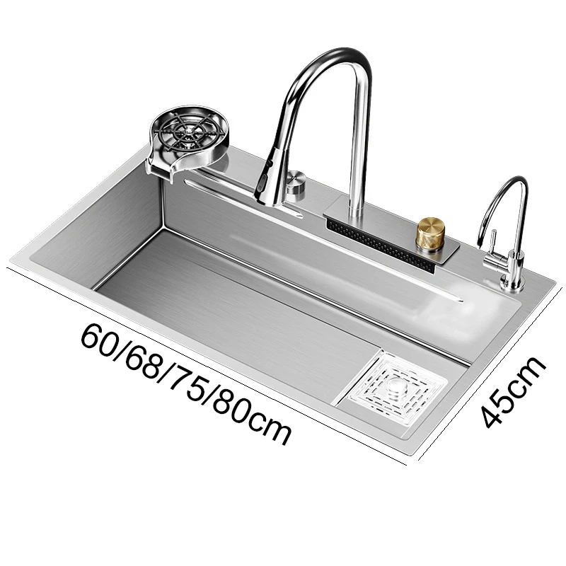 Multifunction Brushed Nano Kitchen Sink Waterfall Faucet Large Single Bowl Cup Washer Pure Tap Soap Dispenser Stainless Steel . Sizes : 23.62''X17.72'' , 26.77''X17.72'', 29.53''X17.72'', 31.50''X17.72 - Image 6