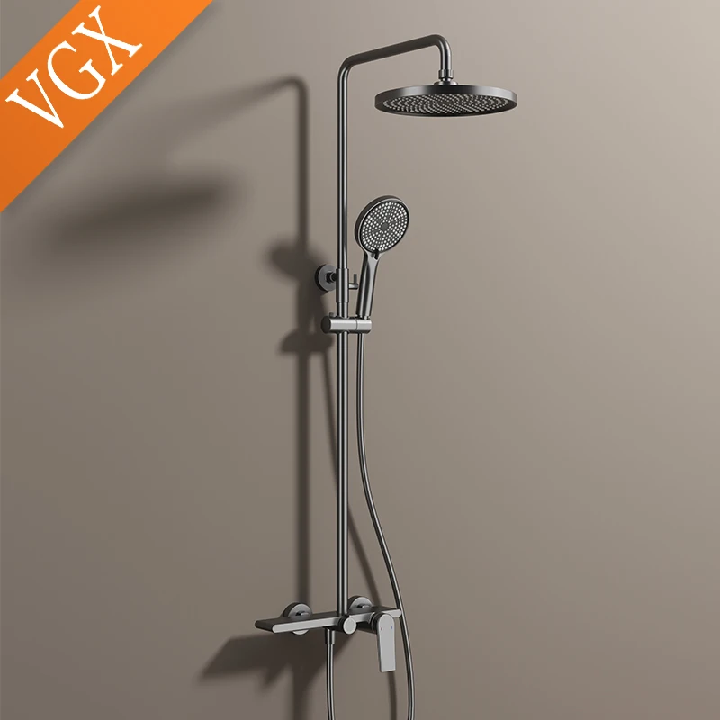 Modern VGX Luxury Shower System Set Bathroom Shower Faucet Set 3-way Rainfall Shower Set Shower Mixer Crane with Hand Shower Set Gold Black - Image 3