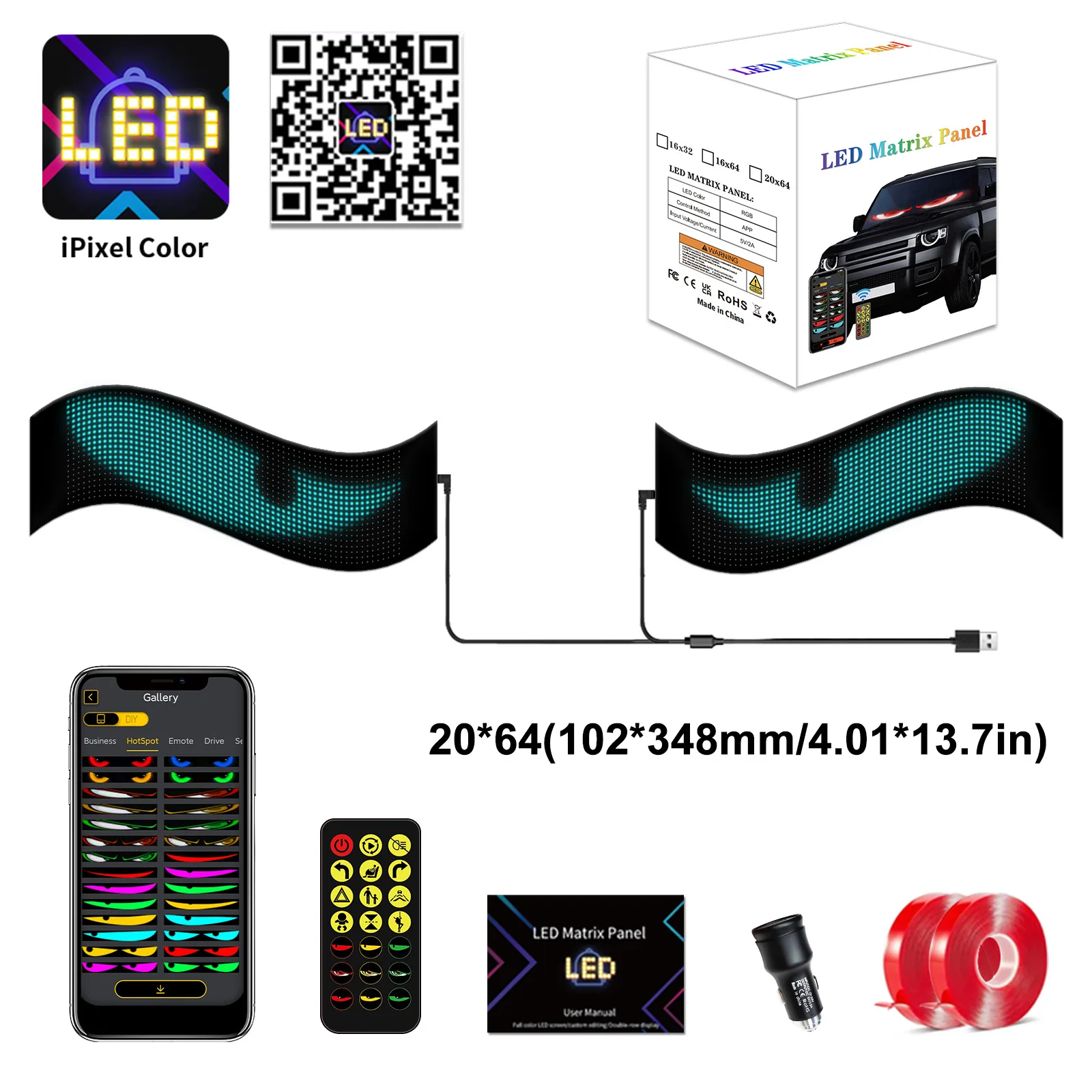 Devil Eyes Light for Car Truck Windshield Programmable LED Display Flexible Soft Screen DIY Bluetooth APP Remote Control - Image 14
