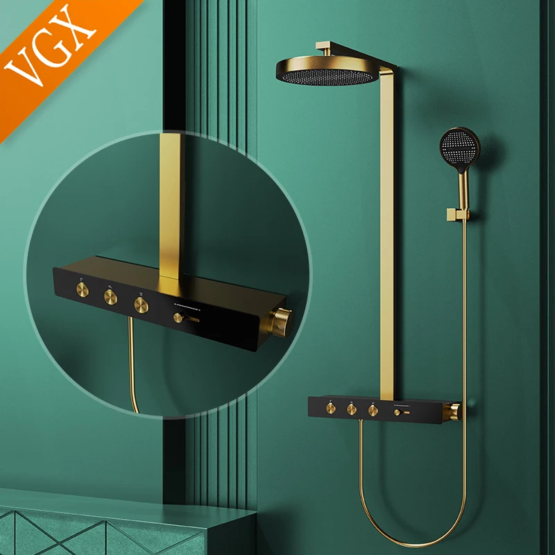 Modern Powerful VGX Thermostatic Shower System Set Luxury Concealed Bathroom Shower Set Brass Rainfall Shower Head Set Gold Shower Faucet Set - Image 2