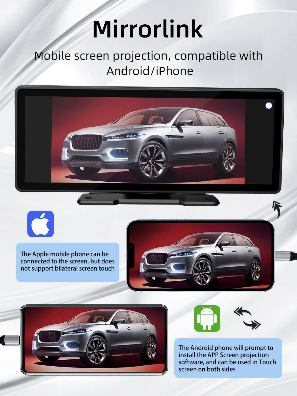 BQCC 10.26 Inch Portable Wireless Carplay Screen HD Rear Reversing Camera Car Radio DVR MP5 Multimedia Video Player Android Auto - Image 3