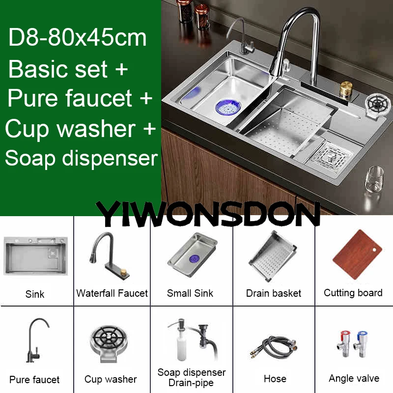 Multifunction Brushed Nano Kitchen Sink Waterfall Faucet Large Single Bowl Cup Washer Pure Tap Soap Dispenser Stainless Steel . Sizes : 23.62''X17.72'' , 26.77''X17.72'', 29.53''X17.72'', 31.50''X17.72 - Image 31