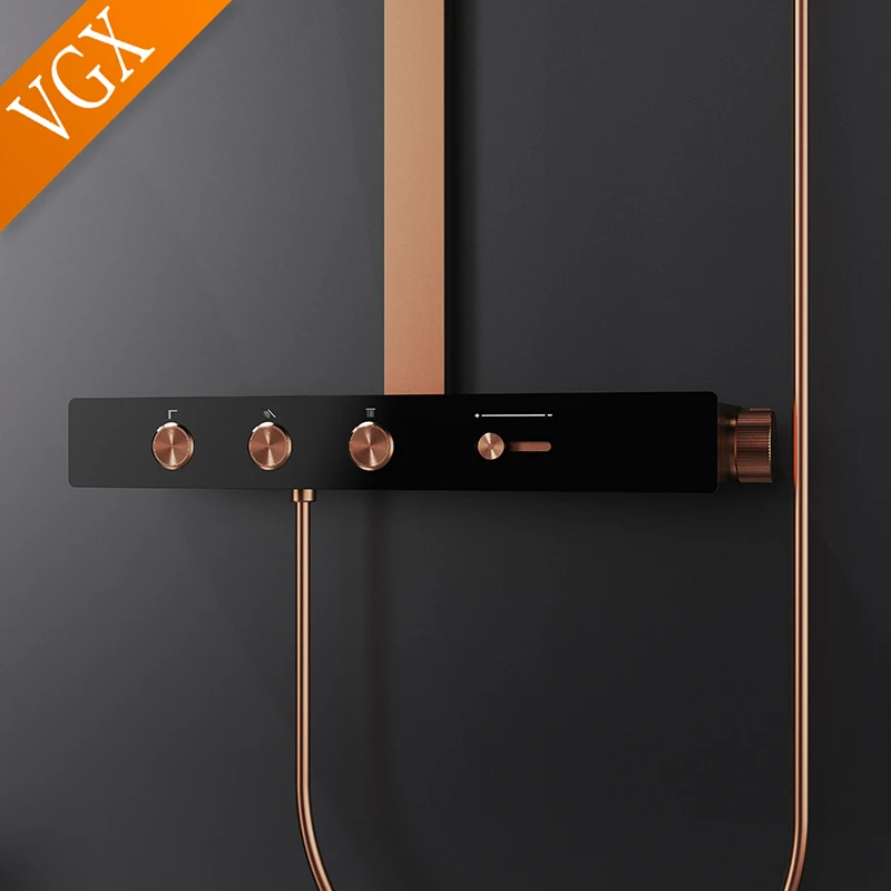 Modern Powerful VGX Thermostatic Shower System Set Luxury Concealed Bathroom Shower Set Brass Rainfall Shower Head Set Gold Shower Faucet Set - Image 6