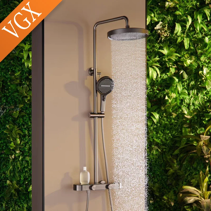 Luxury VGX Modern Shower System Set Bathroom Shower Faucet Set 3-way Rainfall Shower Set Shower Mixer Crane with Hand Shower Set Grey White - Image 2