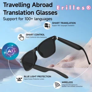 2026 New AI Translation Smart Glasses Bluetooth Call Headphones UV Protective Lenses Connected Bezel Outdoor Sports Sunglasses
