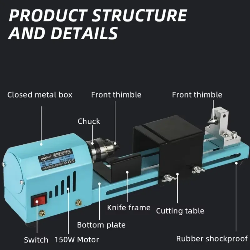 Electric Wood Mini Lathe Machine - Beads Grinding Polishing Beading Woodturning Lathe for Craft And DIY Projects - Image 4