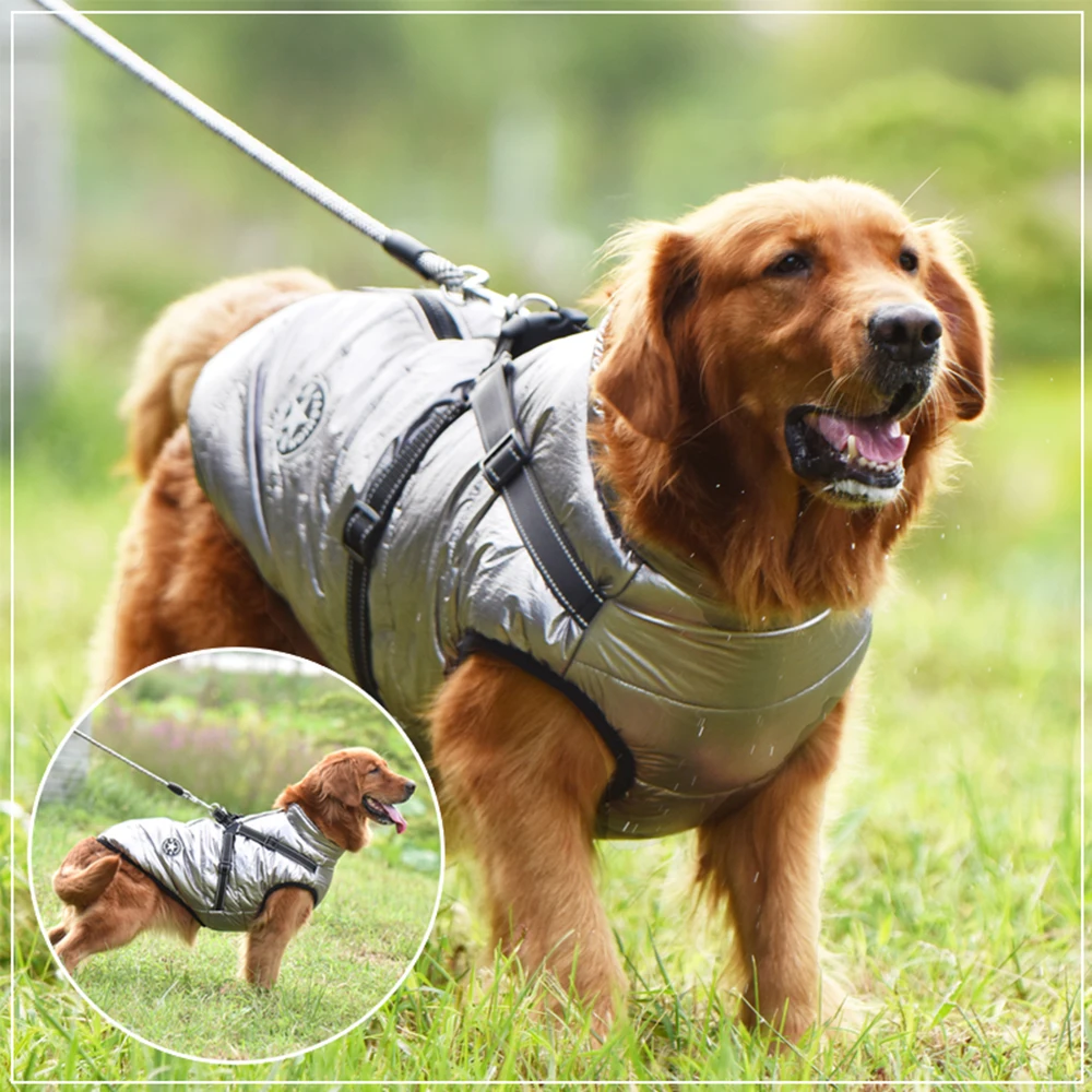 Winter Warm Large Pet Dog Jacket with Harness Waterproof Big Dog Coat for Labrador Chihuahua French Bulldog Outdoor Dog Clothes - Image 3