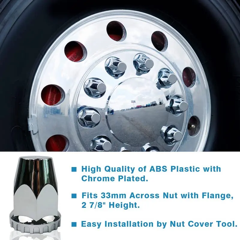 20PCS 33mm ABS Chrome Plastic Thread-on Spiked Lug Nut Covers Bullet Flanged for Semi Trucks fit Hub Piloted Wheels Trailers Bus - Image 5