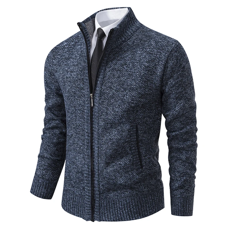 Elegant Modern Autumn And Winter New Jersey Men's Casual Sports Coat Solid Color Stand Collar Wweater Grab Fleece Warm Zipper Cardigan - Image 6