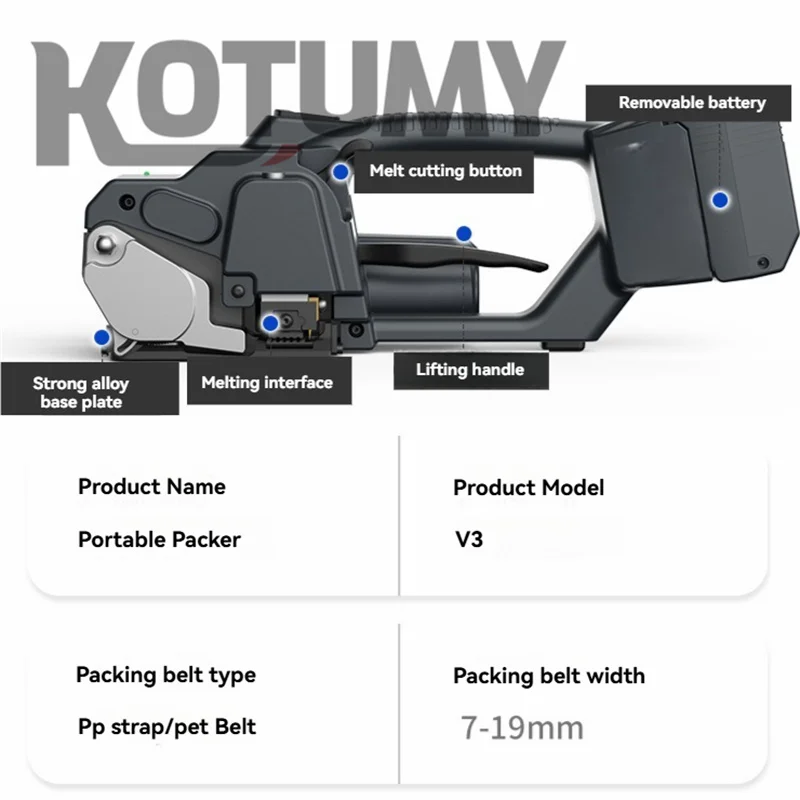Portable Electric Baler V3 Electric Strapping Machine for 7-19mm PET/PP Hot Melt Baler with Portable Packing Tools - Image 6
