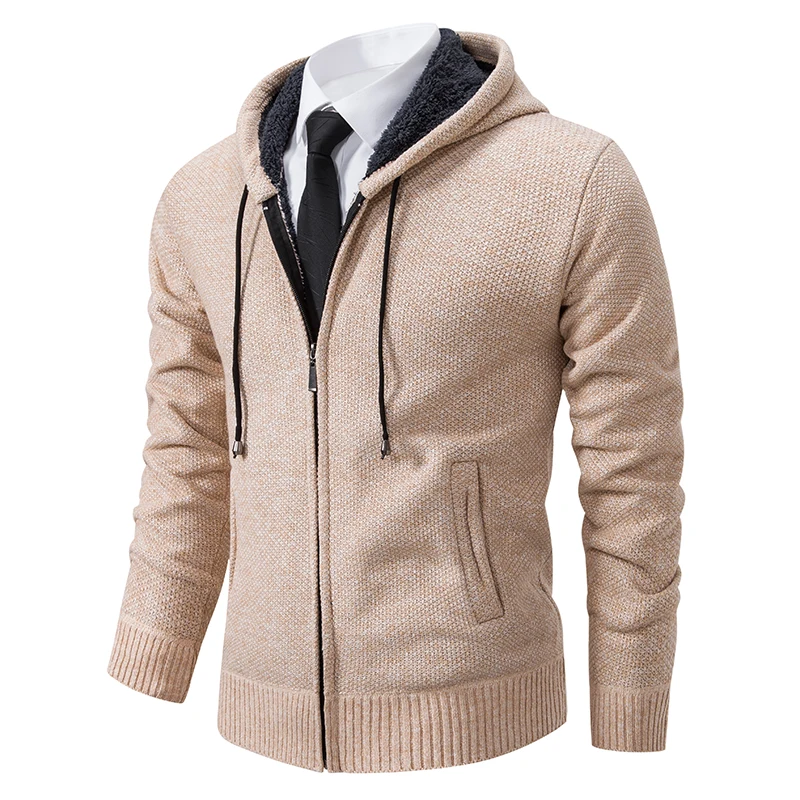 Elegant Modern Autumn And Winter New Jersey Men's Casual Sports Coat Solid Color Stand Collar Wweater Grab Fleece Warm Zipper Cardigan - Image 15