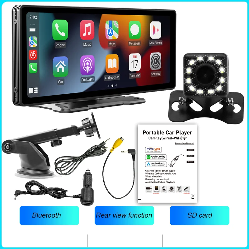 BQCC 10.26 Inch Portable Wireless Carplay Screen HD Rear Reversing Camera Car Radio DVR MP5 Multimedia Video Player Android Auto - Image 8