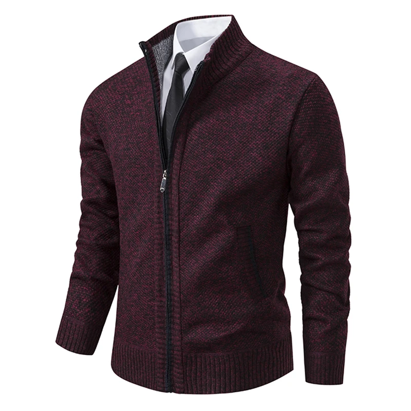 Elegant Modern Autumn And Winter New Jersey Men's Casual Sports Coat Solid Color Stand Collar Wweater Grab Fleece Warm Zipper Cardigan - Image 8