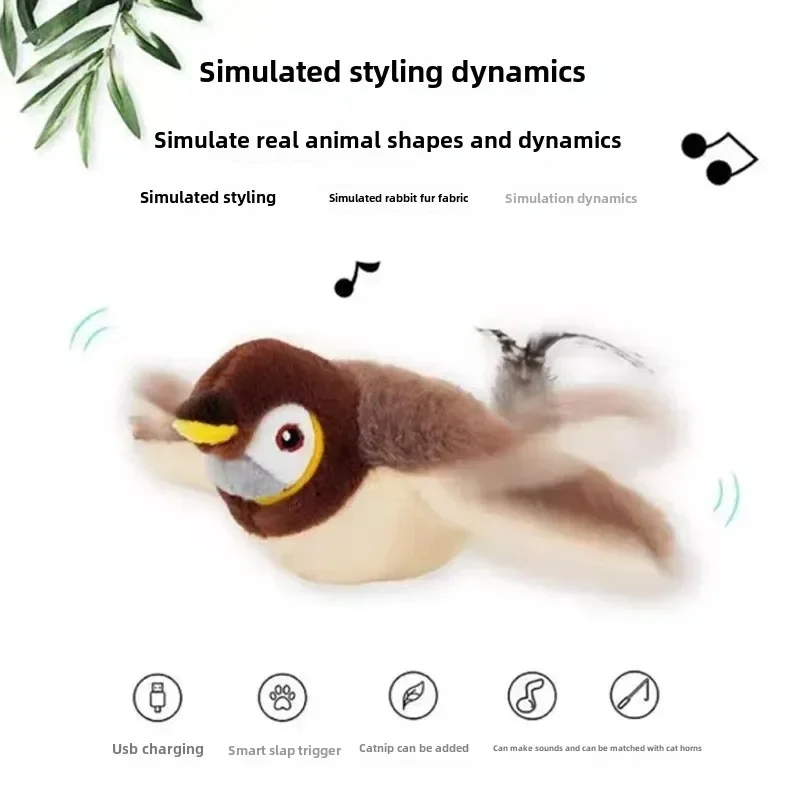Hot Cat Interactive Toys Catnip Electric Pat Bird (with Catnip) Dog Cats Touch-Activated Squeaky Plush Toy Pet USB Rechargeable - Image 4