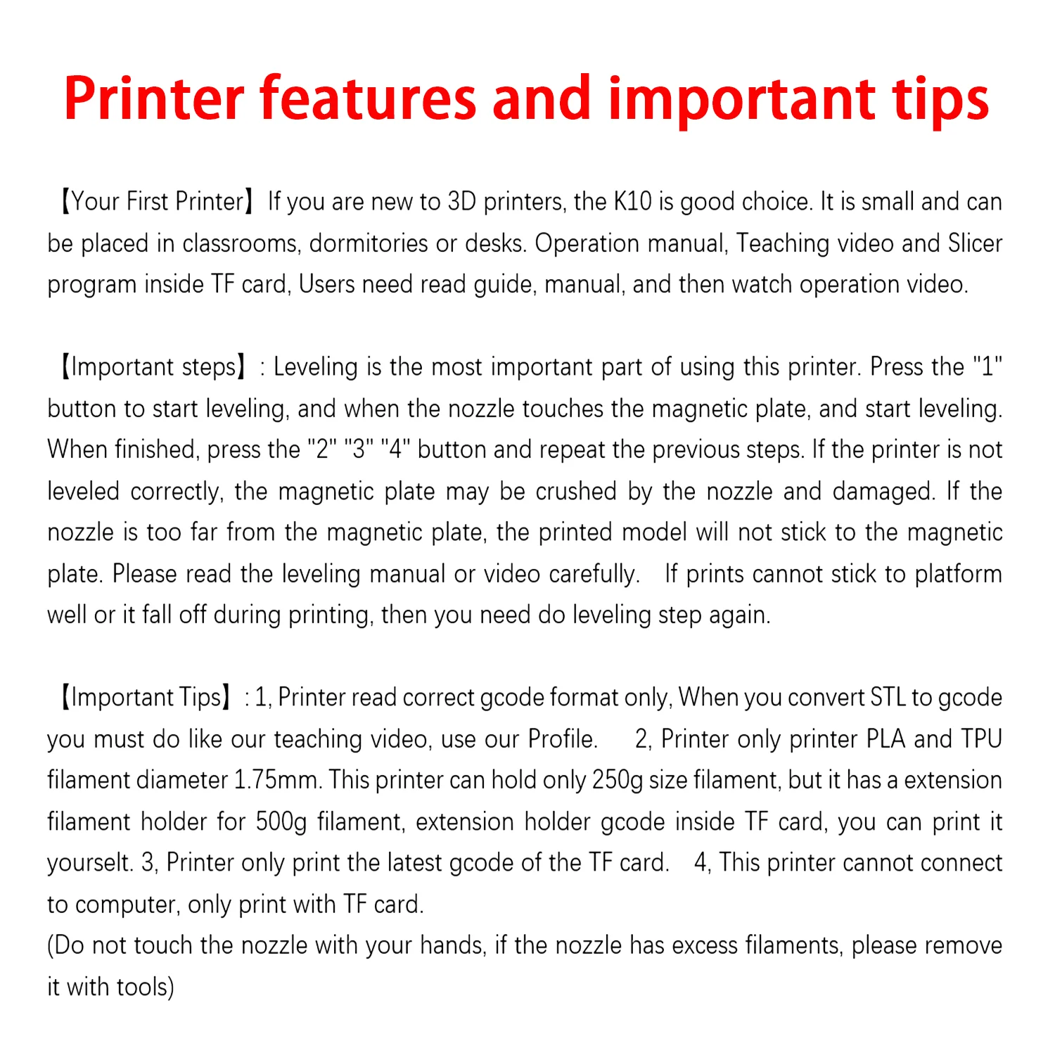 EasyThreed 3D Printer Entry Level Compatible with PLA TPU 1.75mm Filament include Power Adaptor. - Image 6