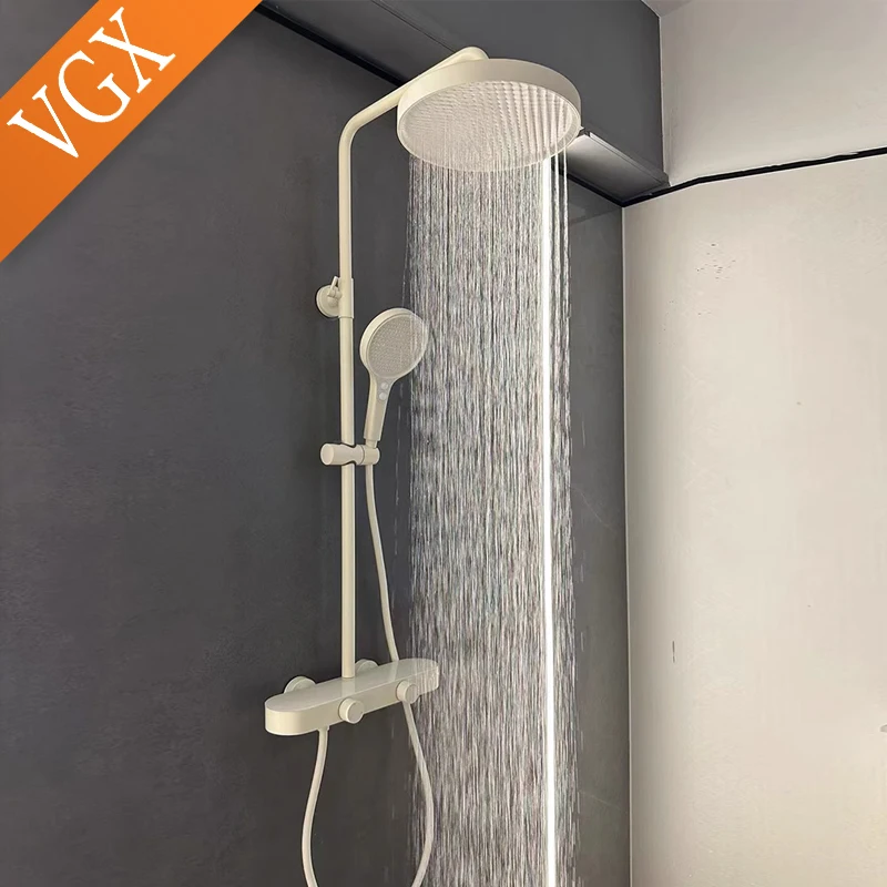 Luxury VGX Modern Shower System Set Bathroom Shower Faucet Set 3-way Rainfall Shower Set Shower Mixer Crane with Hand Shower Set Grey White - Image 4