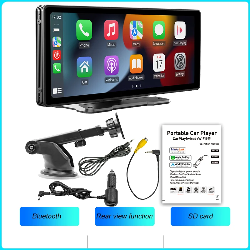 BQCC 10.26 Inch Portable Wireless Carplay Screen HD Rear Reversing Camera Car Radio DVR MP5 Multimedia Video Player Android Auto - Image 10