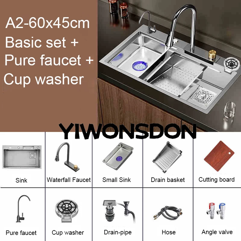 Multifunction Brushed Nano Kitchen Sink Waterfall Faucet Large Single Bowl Cup Washer Pure Tap Soap Dispenser Stainless Steel . Sizes : 23.62''X17.72'' , 26.77''X17.72'', 29.53''X17.72'', 31.50''X17.72 - Image 38