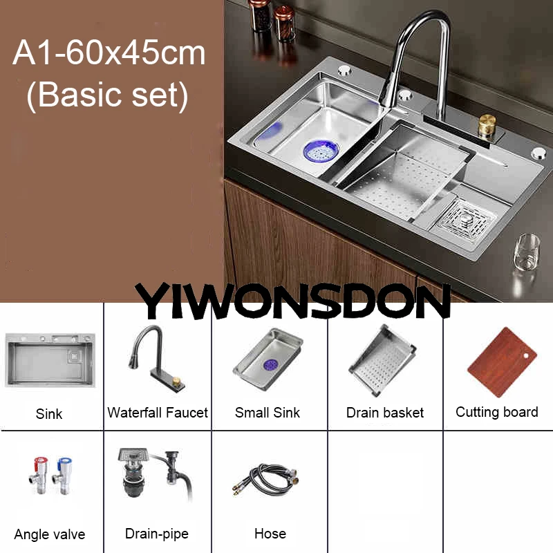 Multifunction Brushed Nano Kitchen Sink Waterfall Faucet Large Single Bowl Cup Washer Pure Tap Soap Dispenser Stainless Steel . Sizes : 23.62''X17.72'' , 26.77''X17.72'', 29.53''X17.72'', 31.50''X17.72 - Image 36