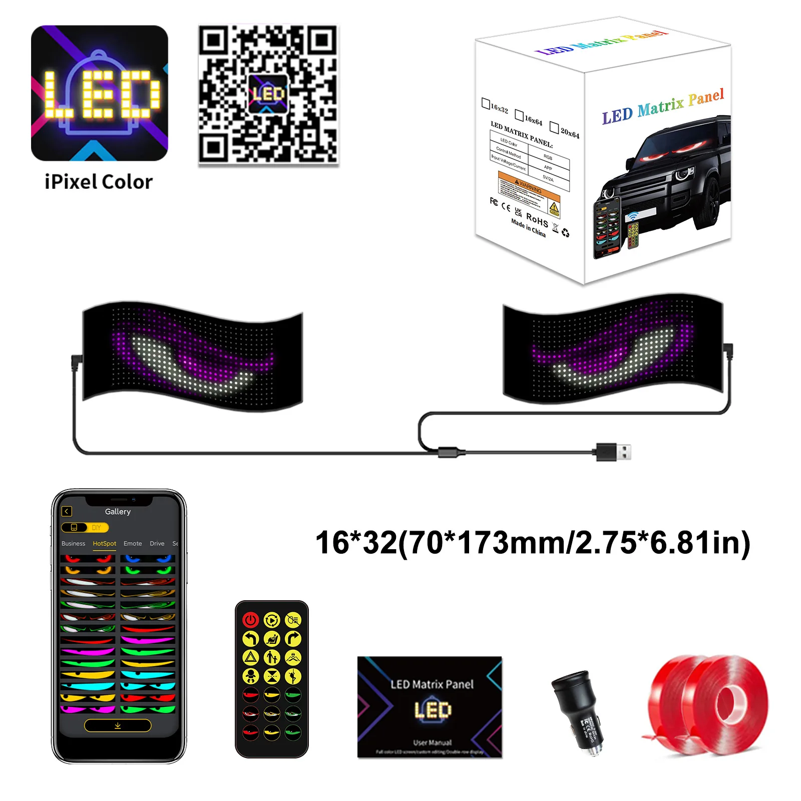 Devil Eyes Light for Car Truck Windshield Programmable LED Display Flexible Soft Screen DIY Bluetooth APP Remote Control - Image 12