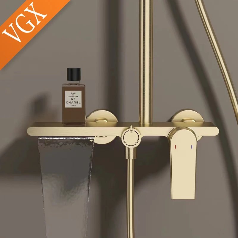 Modern VGX Luxury Shower System Set Bathroom Shower Faucet Set 3-way Rainfall Shower Set Shower Mixer Crane with Hand Shower Set Gold Black - Image 2