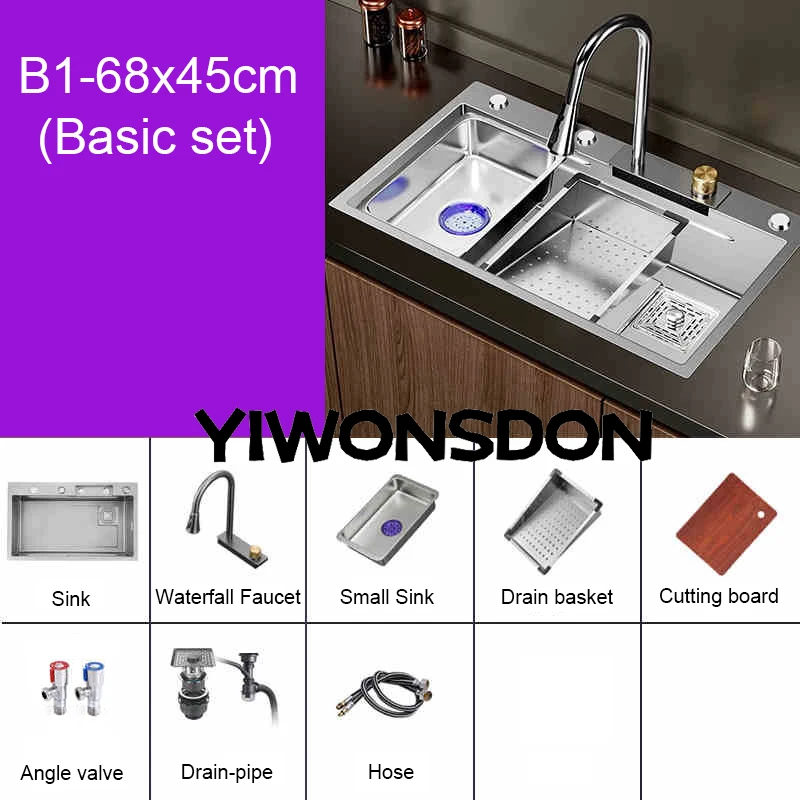 Multifunction Brushed Nano Kitchen Sink Waterfall Faucet Large Single Bowl Cup Washer Pure Tap Soap Dispenser Stainless Steel . Sizes : 23.62''X17.72'' , 26.77''X17.72'', 29.53''X17.72'', 31.50''X17.72 - Image 11