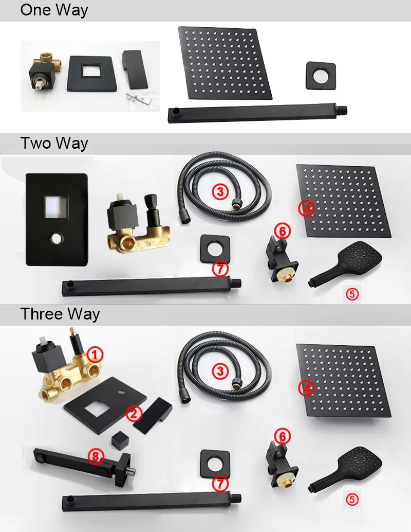Black Shower Set Wall Mounted Shower Faucet Mixer 8inch to16inch Rainfall Bathroom Shower Tap with Handshower Rotate Bath Spout - Image 6
