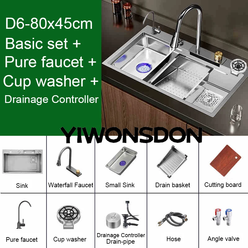 Multifunction Brushed Nano Kitchen Sink Waterfall Faucet Large Single Bowl Cup Washer Pure Tap Soap Dispenser Stainless Steel . Sizes : 23.62''X17.72'' , 26.77''X17.72'', 29.53''X17.72'', 31.50''X17.72 - Image 26