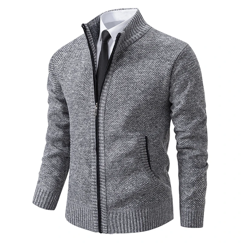 Elegant Modern Autumn And Winter New Jersey Men's Casual Sports Coat Solid Color Stand Collar Wweater Grab Fleece Warm Zipper Cardigan - Image 16