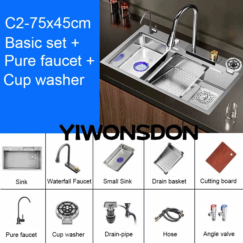 Multifunction Brushed Nano Kitchen Sink Waterfall Faucet Large Single Bowl Cup Washer Pure Tap Soap Dispenser Stainless Steel . Sizes : 23.62''X17.72'' , 26.77''X17.72'', 29.53''X17.72'', 31.50''X17.72 - Image 22