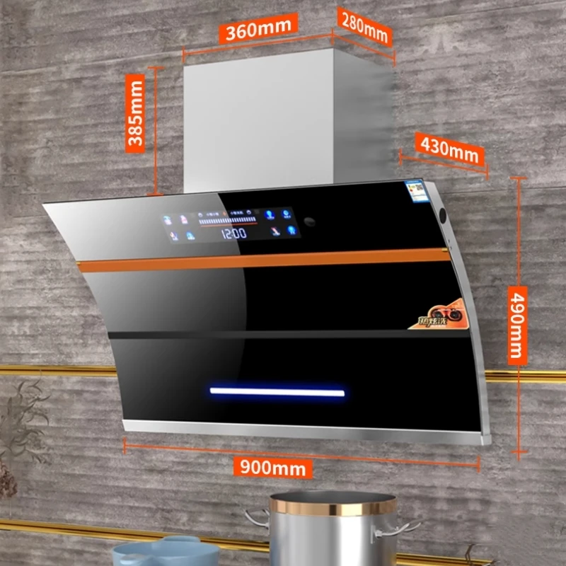 Chimney Range Hoods Smart Home Kitchen Extractor Wall-Mounted LED Vented Glass Panel AI Voice Control Dual Copper Motors - Image 4