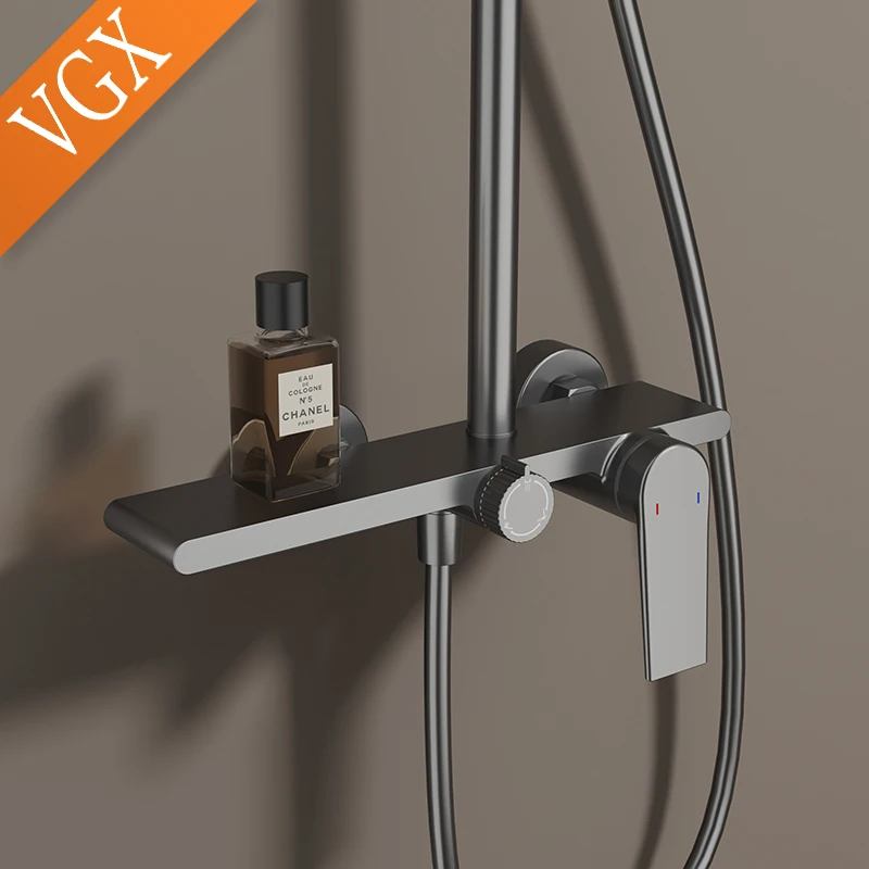 Modern VGX Luxury Shower System Set Bathroom Shower Faucet Set 3-way Rainfall Shower Set Shower Mixer Crane with Hand Shower Set Gold Black - Image 4
