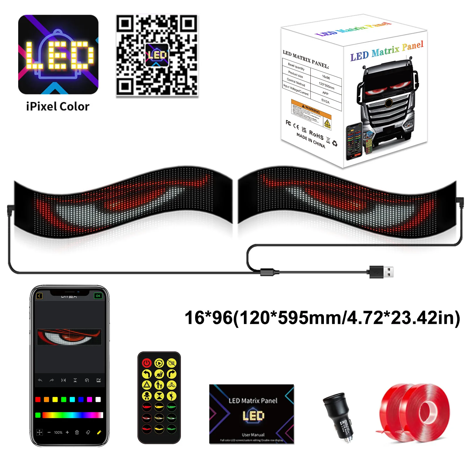 Devil Eyes Light for Car Truck Windshield Programmable LED Display Flexible Soft Screen DIY Bluetooth APP Remote Control - Image 7