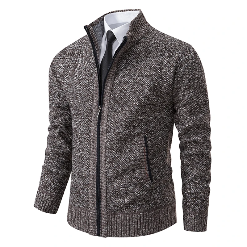 Elegant Modern Autumn And Winter New Jersey Men's Casual Sports Coat Solid Color Stand Collar Wweater Grab Fleece Warm Zipper Cardigan - Image 7