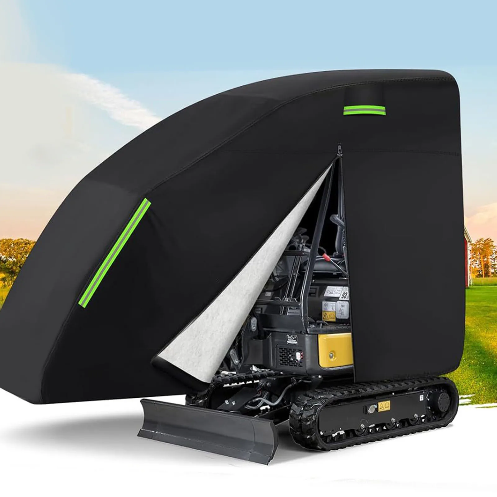 Mini Excavator Cover Fit for - 1760-3530lbs Water Proof 210D Oxford Fabric Zippered Exterior Accessories Black New - Image 2