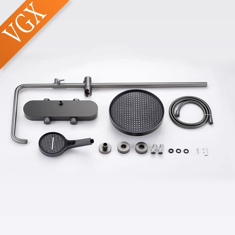 Luxury VGX Modern Shower System Set Bathroom Shower Faucet Set 3-way Rainfall Shower Set Shower Mixer Crane with Hand Shower Set Grey White - Image 6