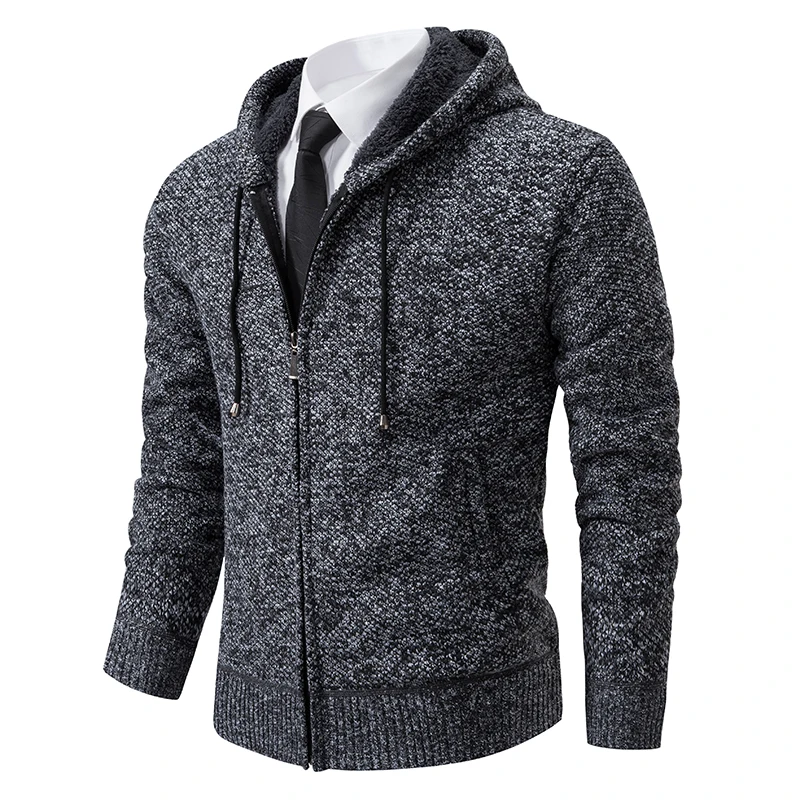 Elegant Modern Autumn And Winter New Jersey Men's Casual Sports Coat Solid Color Stand Collar Wweater Grab Fleece Warm Zipper Cardigan - Image 10