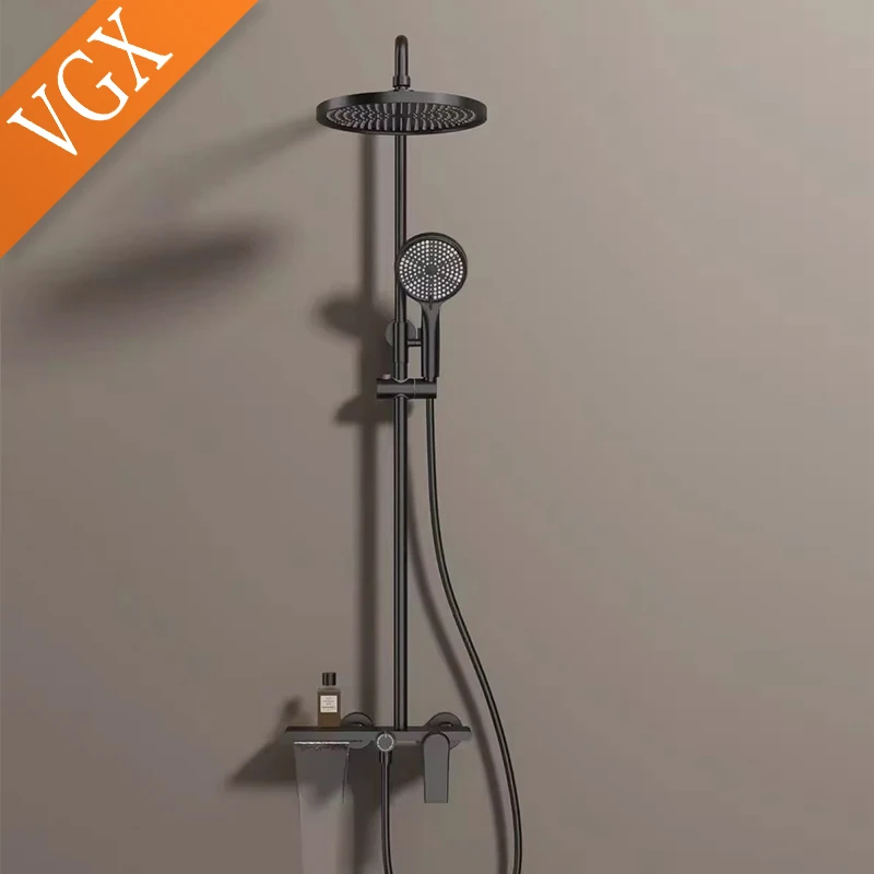 Modern VGX Luxury Shower System Set Bathroom Shower Faucet Set 3-way Rainfall Shower Set Shower Mixer Crane with Hand Shower Set Gold Black - Image 6