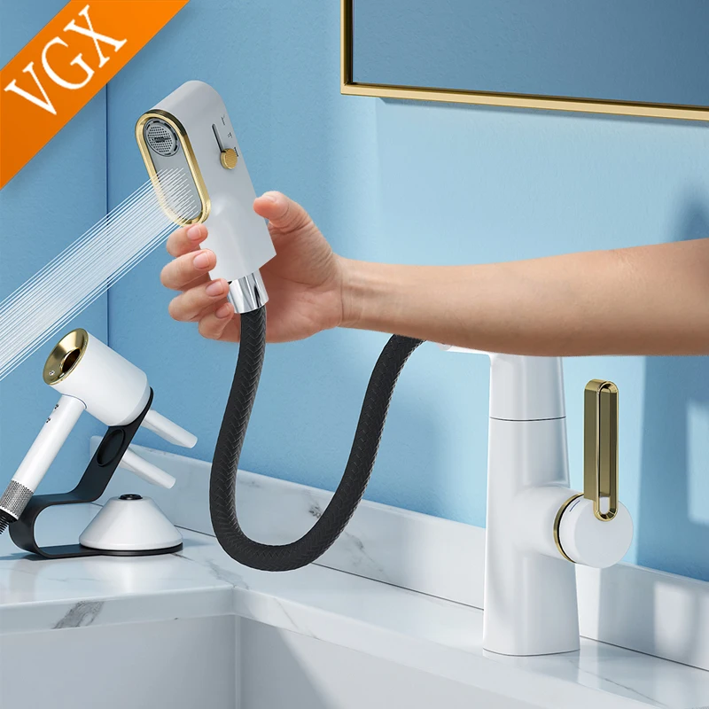 VGX Multifunctional Bathroom Faucets Pull Out Basin Mixer Sink Faucet Gourmet LED Display Tap 360° Tapware Crane Brass Chrome - Image 2